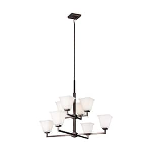 Ellis Harper 8-Light Brushed Oil Rubbed Bronze Classic Transitional Hanging Chandelier with Etched White Glass Shades