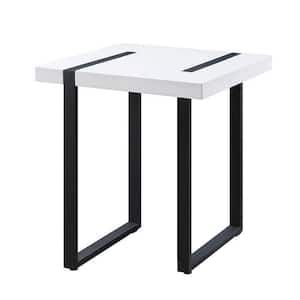 22 in. White and Black Square Wood End Table with Metal Legs