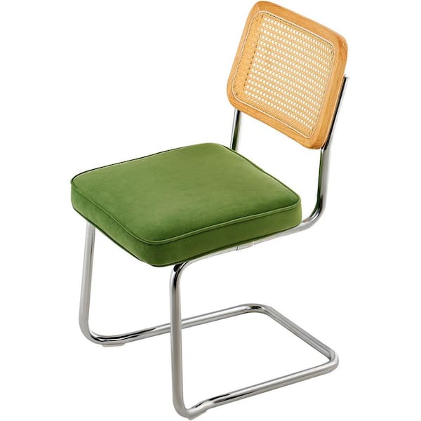 SKYSHALO Rattan Dining Chairs Set of 2, Mid Century Modern Dining Chair, Upholstered Chair with Rattan Back Metal Lawn Chair