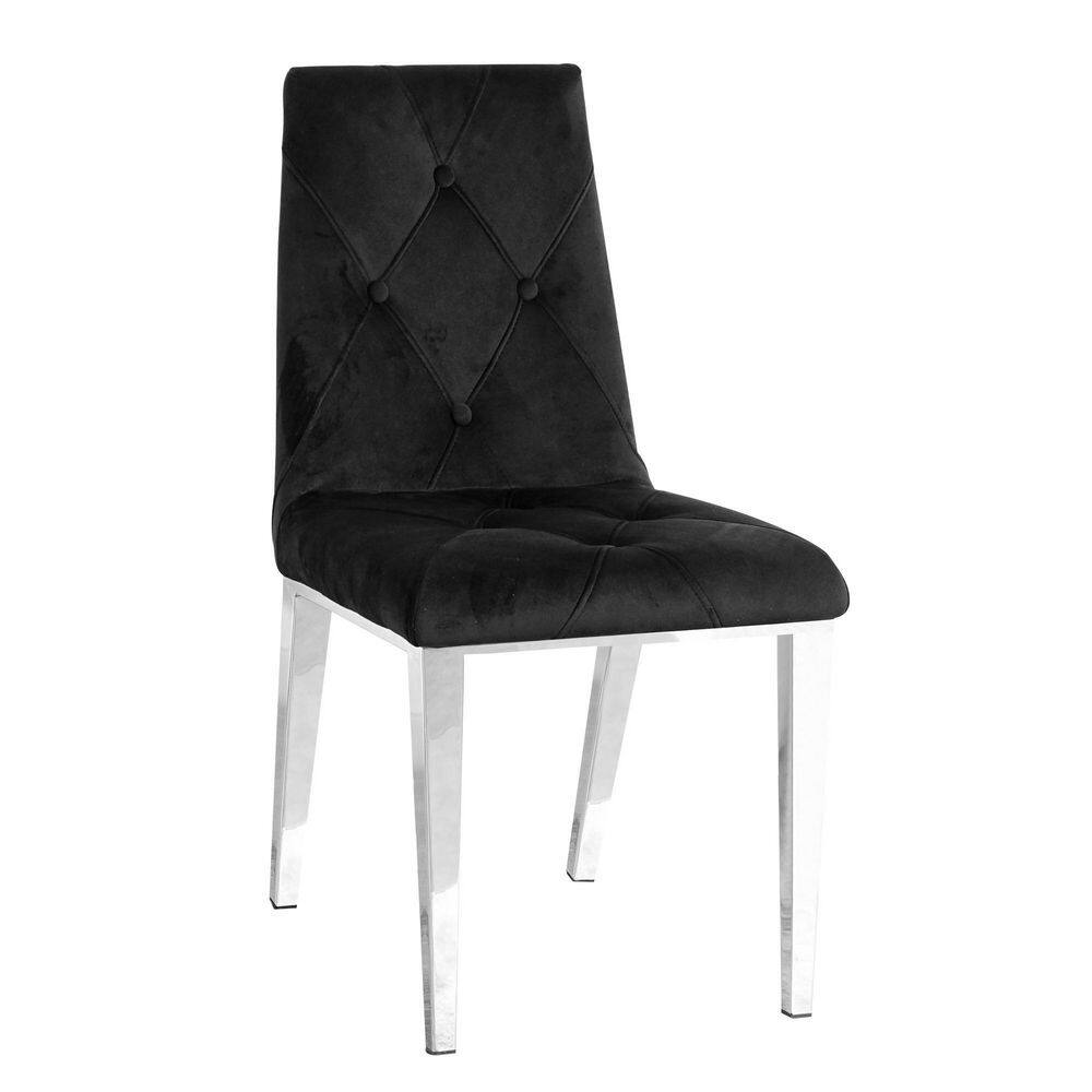 Huluwat Black Velvet Fabric Dining Chairs with Chrome Legs (Set of 2