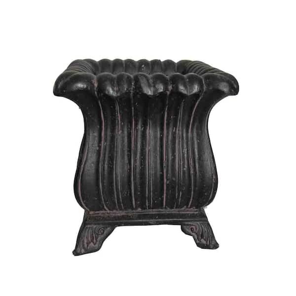 MPG 15-1/4 in. Square Aged Charcoal Cast Stone Fiberglass Footed Pot