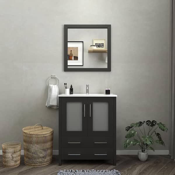 Vanity Art Brescia 30 in. W x 18 in. D x 36 in. H Bath Vanity In Espresso with Vanity Top in White with White Basin and Mirror