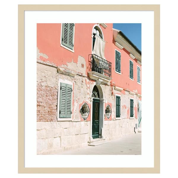 Amanti Art Pink Houses by Justine Milton 21 in. W x 25 in. H. Wood Framed Wall Art Print Framed in Brown