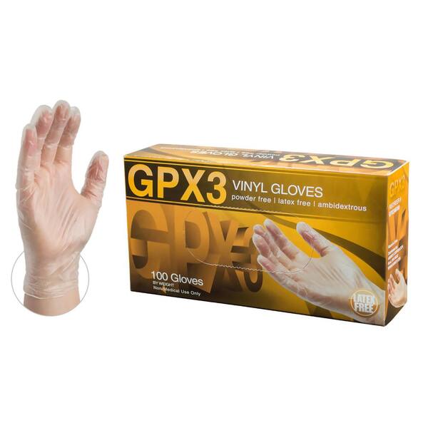 AMMEX GPX3 Clear Vinyl Industrial Powder-Free Disposable Gloves (100-Count) - Medium
