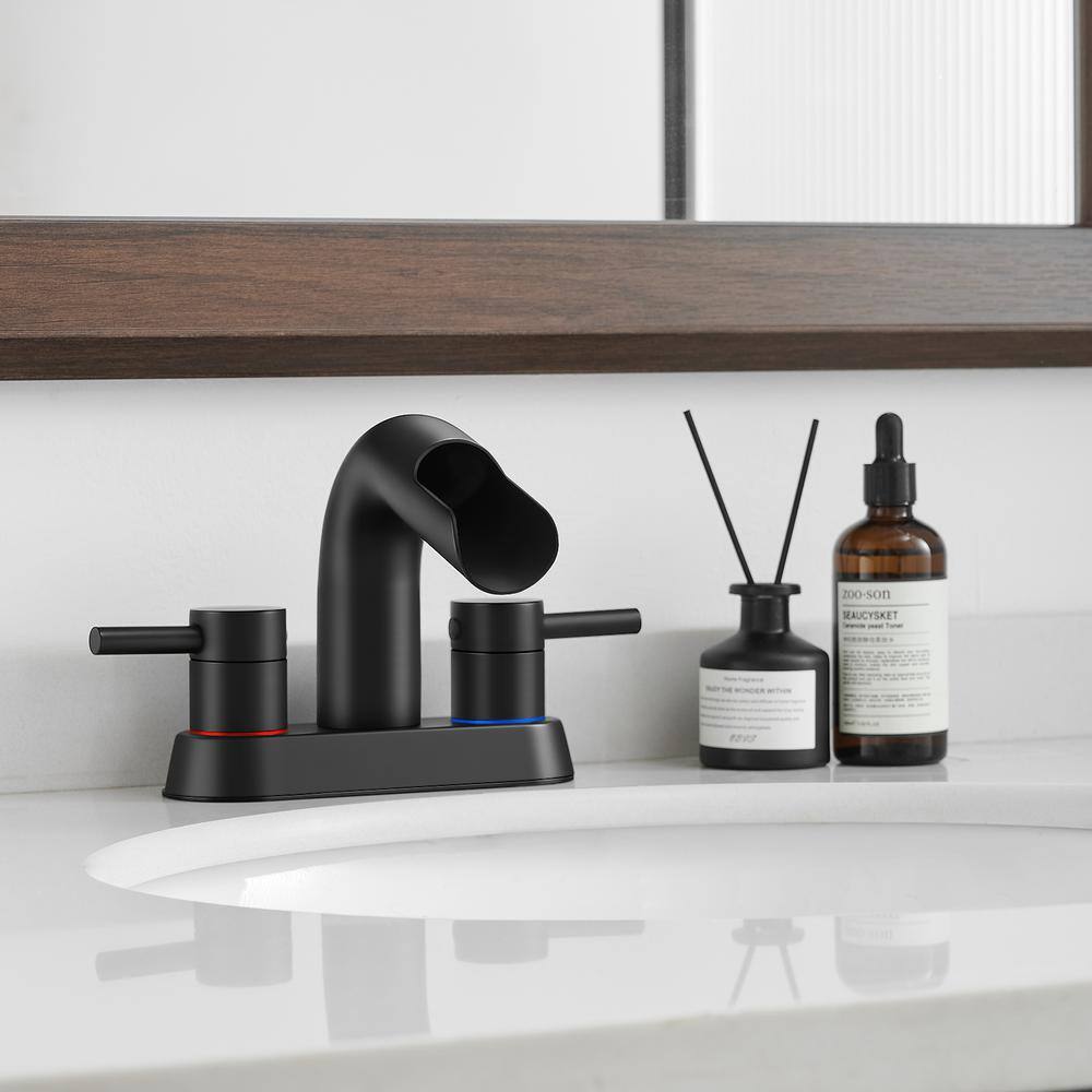 Matte Black Double Handle Waterfall Bathroom Faucet