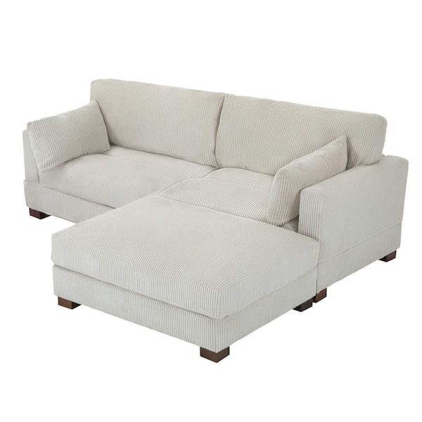 Uixe 84.8 in. W Square Arm 2-Piece Corduroy Fabric L-Shaped Sectional Sofa in. Sea Salt Gray