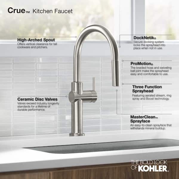 KOHLER Crue Single-Handle Touchless Pull-Down Sprayer Kitchen Faucet with Konnect in Matte Black