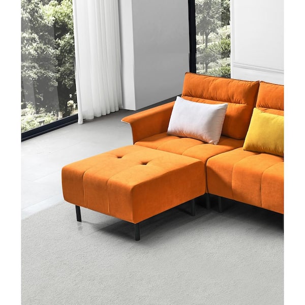 Moderniseren Ontvangende machine spoor 101.97 in. W Slope Arm Suede L Shaped Mid-Century Tufted 4-Seat Sofa for  Living Room in Orange GM-H-175 - The Home Depot