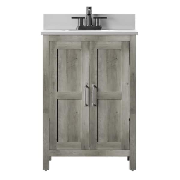 Twin Star Home 24 In Bath Vanity In Valley Pine With Vanity Top In White Stone And Basin 24bv506 Pi23 The Home Depot