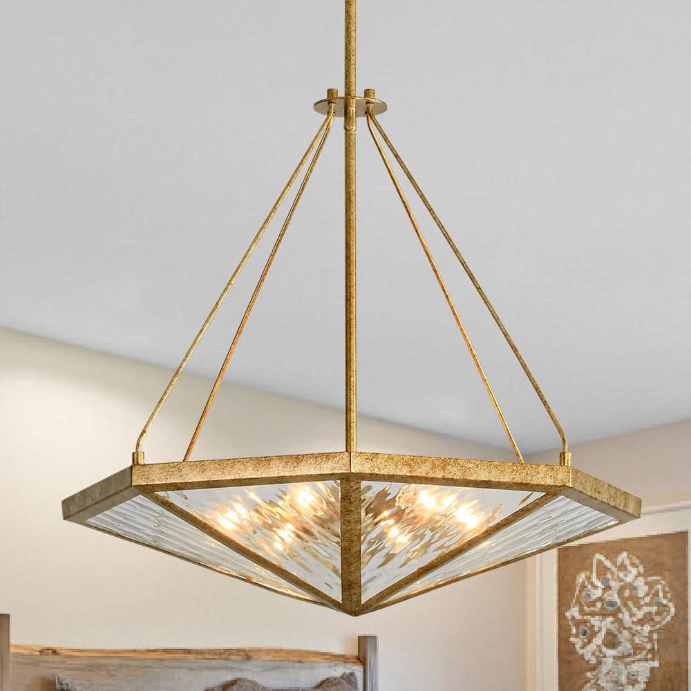 HUOKU Elvoro 6-Light 23.6 in.W Distressed Gold Flat Diamond Glass