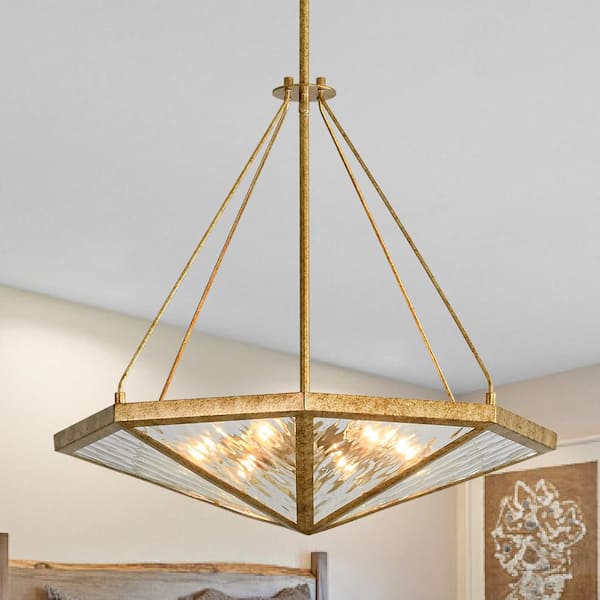 HUOKU Elvoro 6-Light 23.6 in.W Distressed Gold Flat Diamond Glass