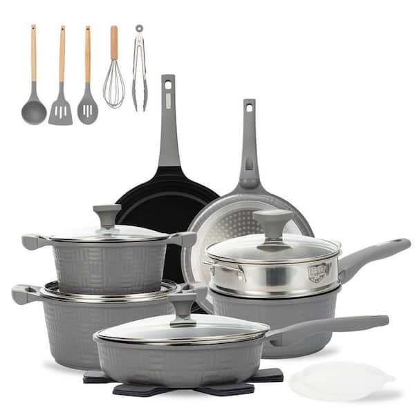 22-Piece Nonstick Cookware Set with Frying Pans, Saucepan, Stock Pots, Lids, Utensils, Induction Compatible