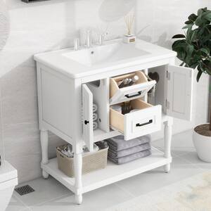Magic Home 30 in. x 18 in. Bathroom Vanity Organizer Combo Storage Cabinet Set with Undermount Sink, White
