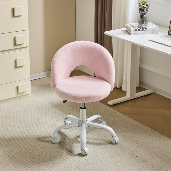 Velvet Fabric Swivel Office Chair Task Chair in Pink with Armless