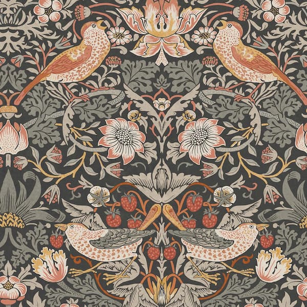 Graham & Brown Strawberry Thief Charcoal Grey Wallpaper Sample