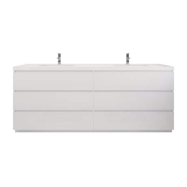 Moreno Bath Angeles 84 in. W Vanity in High Gloss White with Reinforced Acrylic Vanity Top in White with White Basin