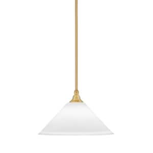 Sparta 100-Watt 1-Light New Age Brass Shaded Pendant Light Mini Pendant with White Muslin Glass and No Blulb Included