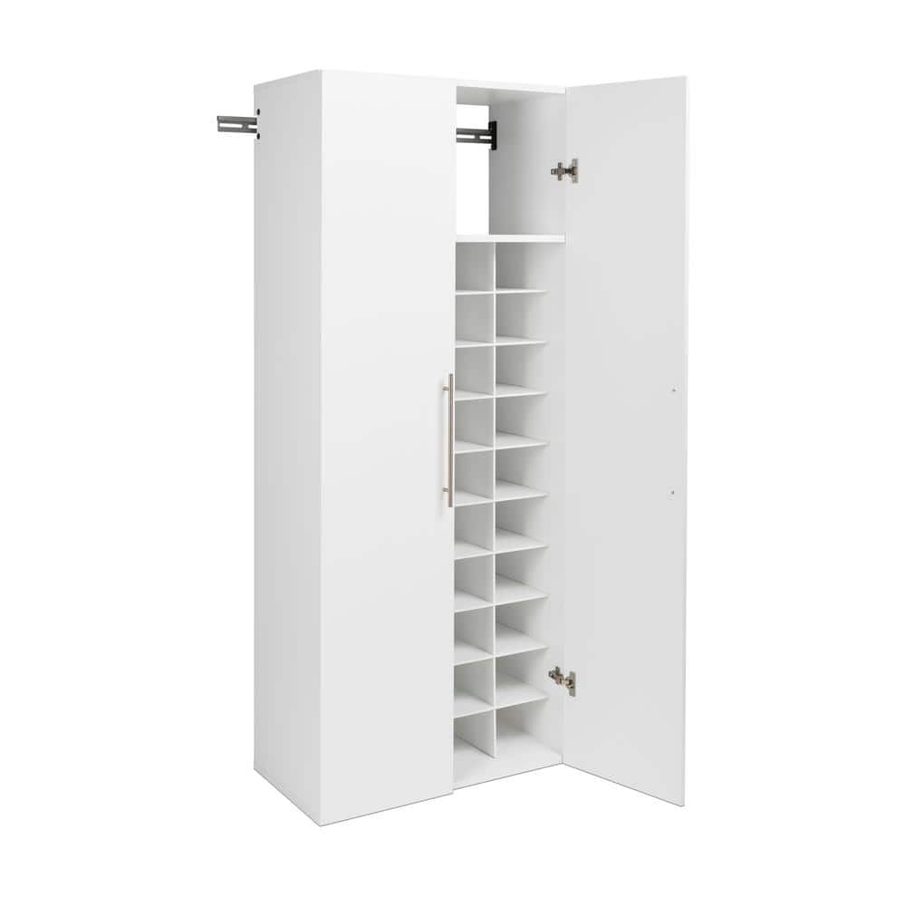 White Wall Mounted Shoe Storage Cabinet with Metal Handles