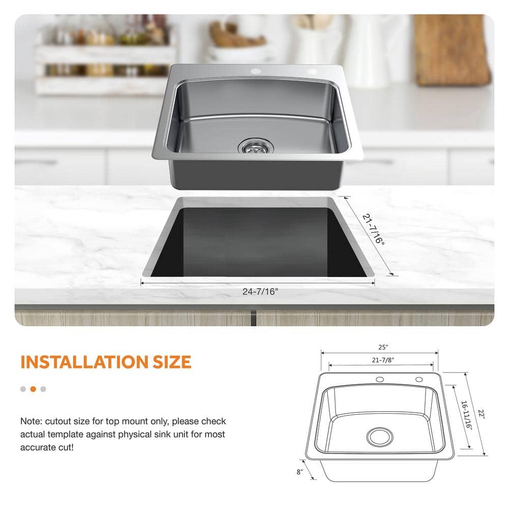 25-Inch Stainless Steel Single Bowl Kitchen Sink with Pull-Out Faucet