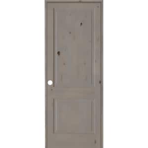 36 in. x 96 in. Rustic Knotty Alder Wood 2 Panel Square Top Right-Hand/Inswing Grey Stain Single Prehung Interior Door