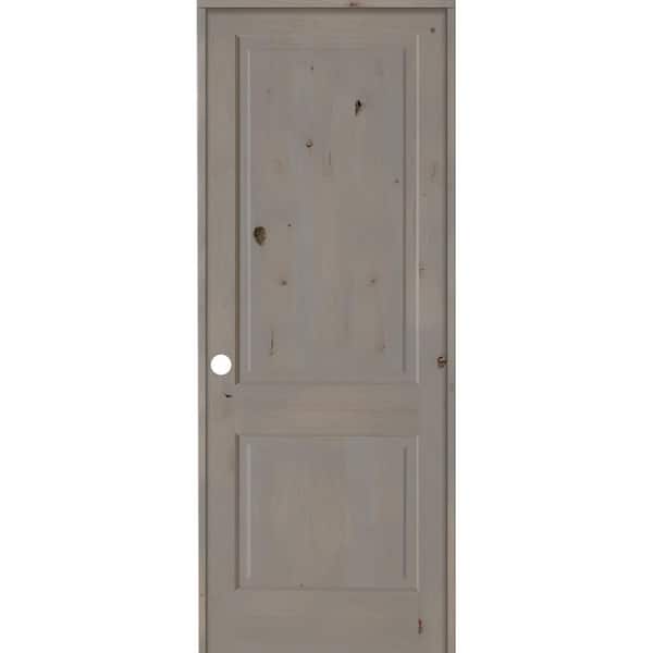 Krosswood Doors 36 in. x 96 in. Rustic Knotty Alder Wood 2 Panel Square Top Right-Hand/Inswing Grey Stain Single Prehung Interior Door