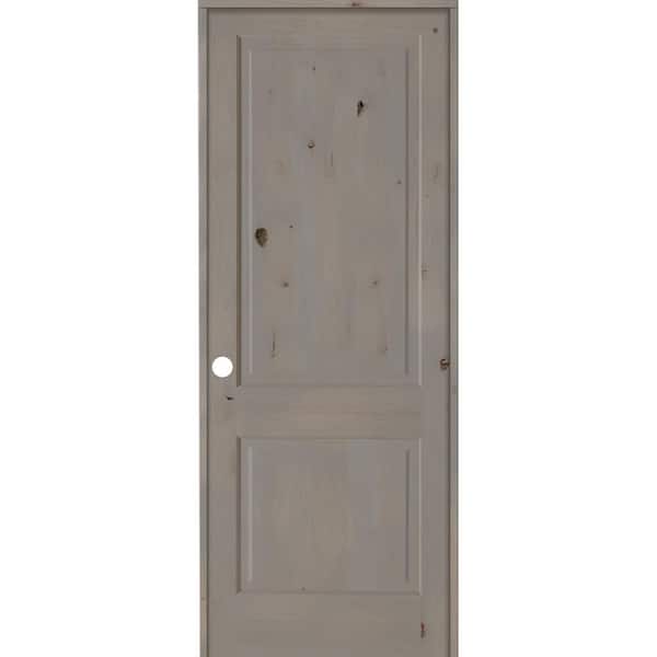 Krosswood Doors 42 in. x 96 in. Rustic Knotty Alder Wood 2-Panel Square Top Right-Hand/Inswing Grey Stain Single Prehung Interior Door
