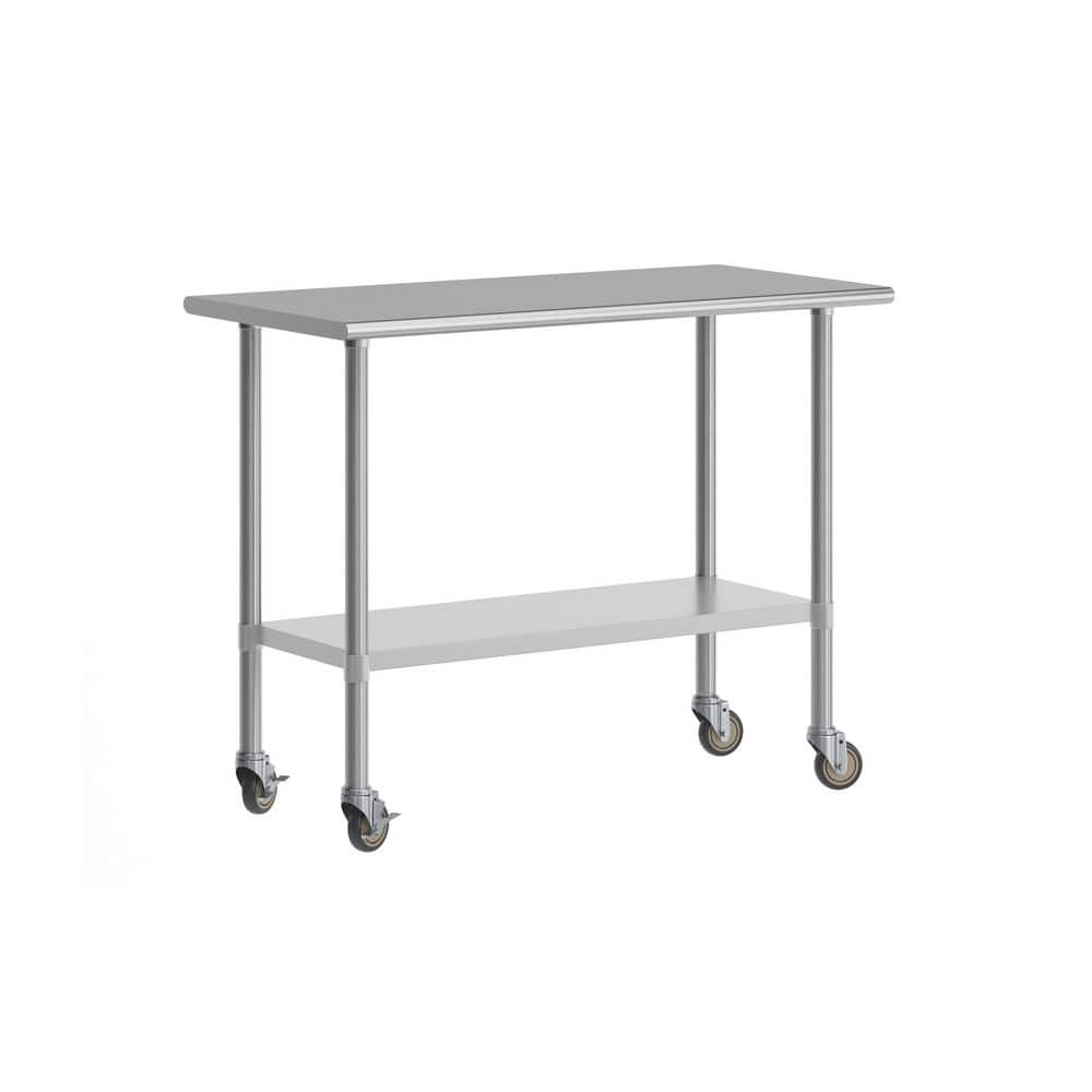 Rawcliffe Stainless Steel Metal 48 in. Kitchen Prep Table with Wheels and Galvanized Steel Undershelf price history on PriceWatchPro