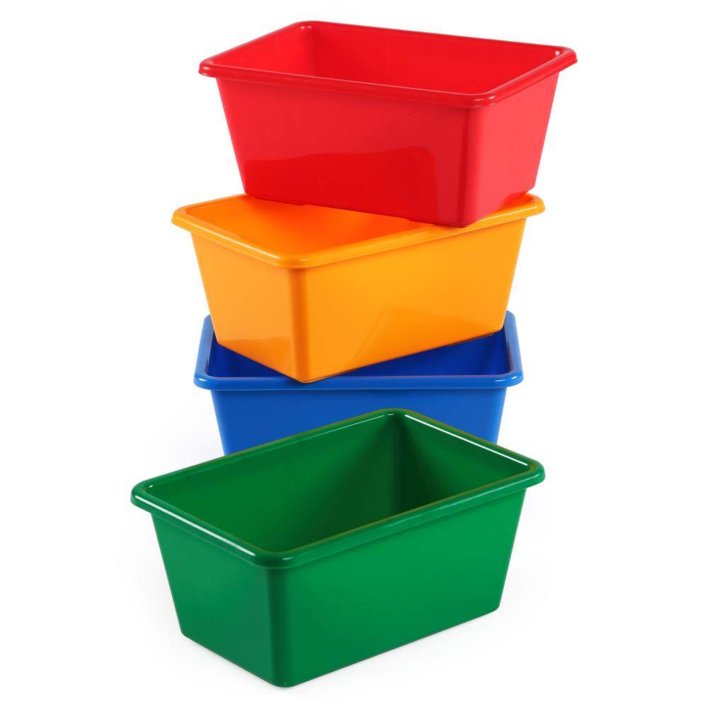 Small Primary Color Plastic Stackable Storage Bins, Set of 4