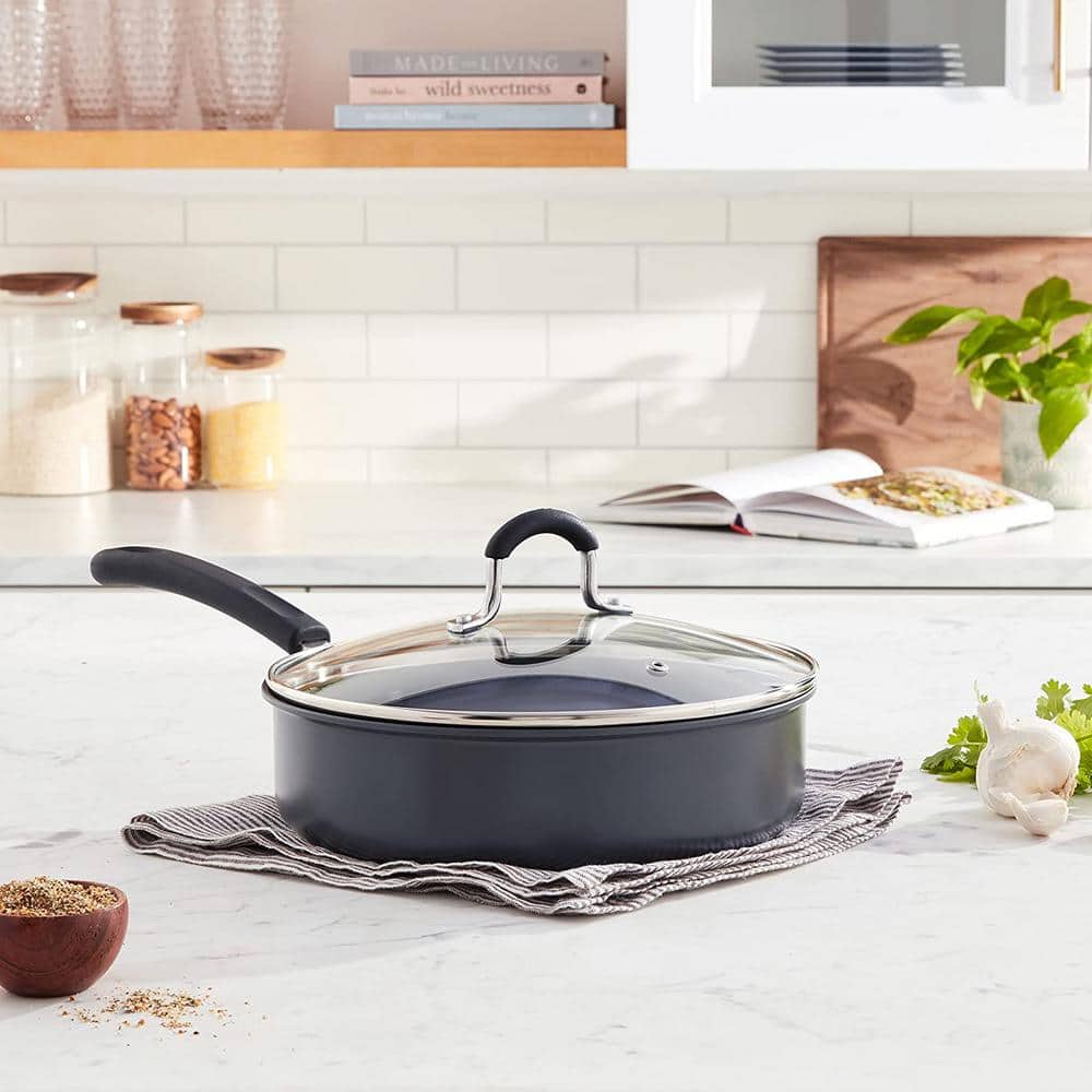 Hard Anodized Nonstick 3-Quart Black Sauté Pan with Lid