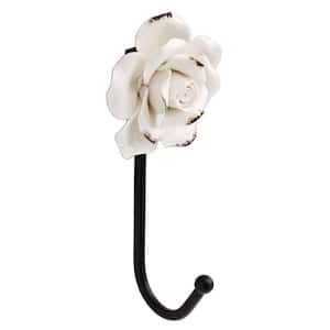 6-1/3 in. Black Wall Hook with White Flower