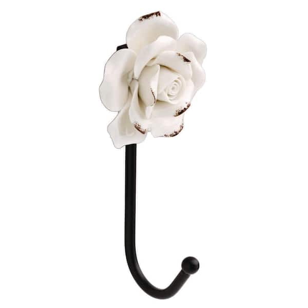 Liberty 6-1/3 in. Black Wall Hook with White Flower