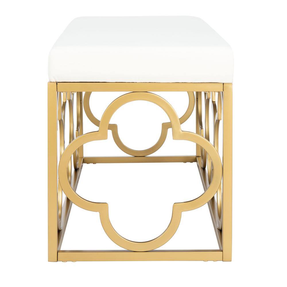 Elegant Gold and White Quatrefoil Storage Bench