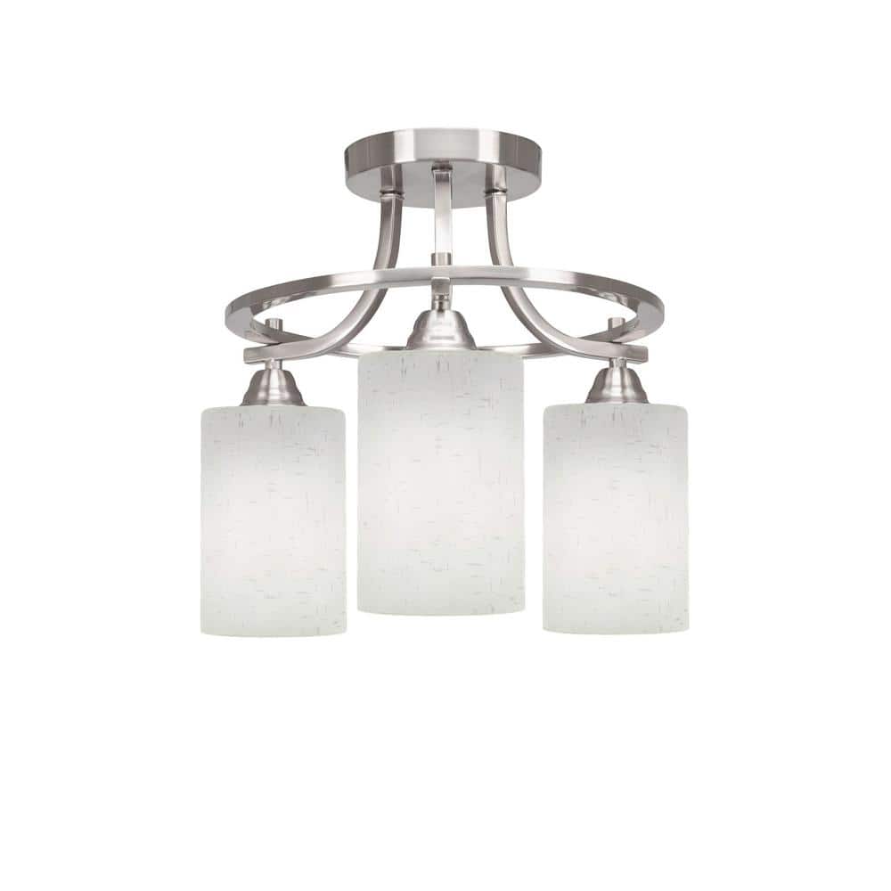 Madison 14.25 in. 3-Light Brushed Nickel Semi-Flush Mount with White Muslin