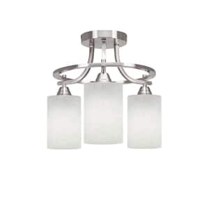 Madison 14.25 in. 3-Light Brushed Nickel Semi-Flush Mount with White Muslin Glass Shade
