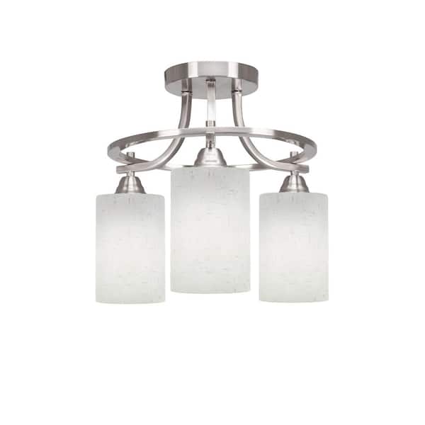 Unbranded Madison 14.25 in. 3-Light Brushed Nickel Semi-Flush Mount with White Muslin Glass Shade