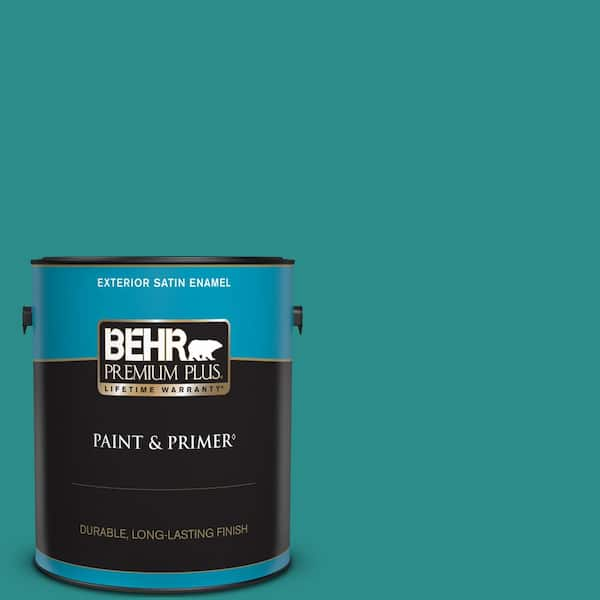 BEHR PREMIUM PLUS 1 gal. Home Decorators Collection #HDC-FL13-12 Taos Turquoise Satin Enamel Exterior Paint & Primer