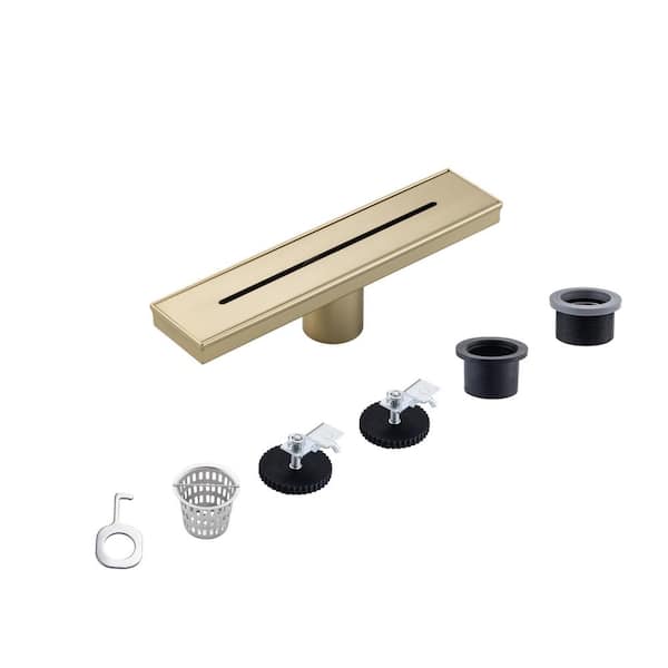 Tahanbath 2.75 in. W x 12 in. D Stainless Steel Decorative Drain Cover with Brushed Gold