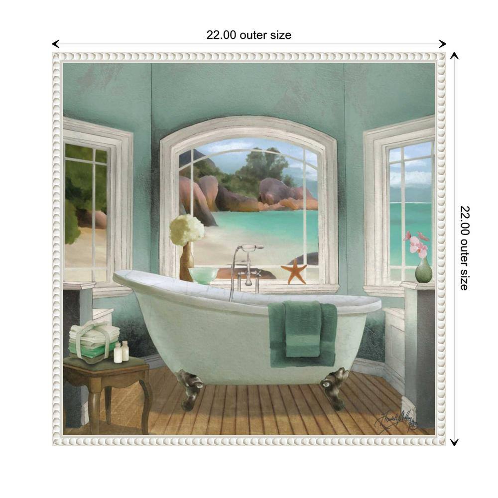Serene Coastal Bath Scene Canvas Art with White Frame