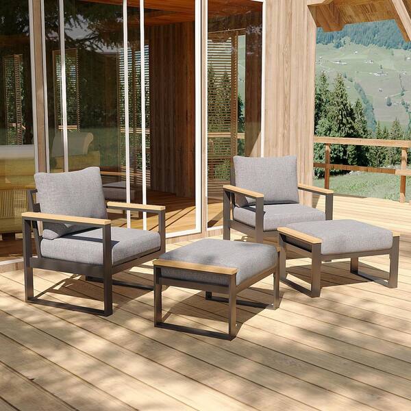 AURA OUTDOOR 2 Pieces Aluminum Patio Ottoman, Outdoor