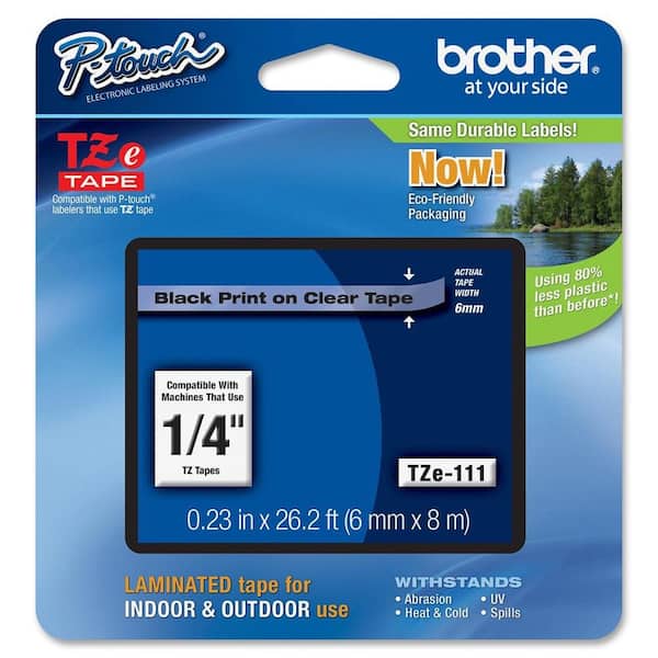 Brother 1/4 in. Black on Clear Tape
