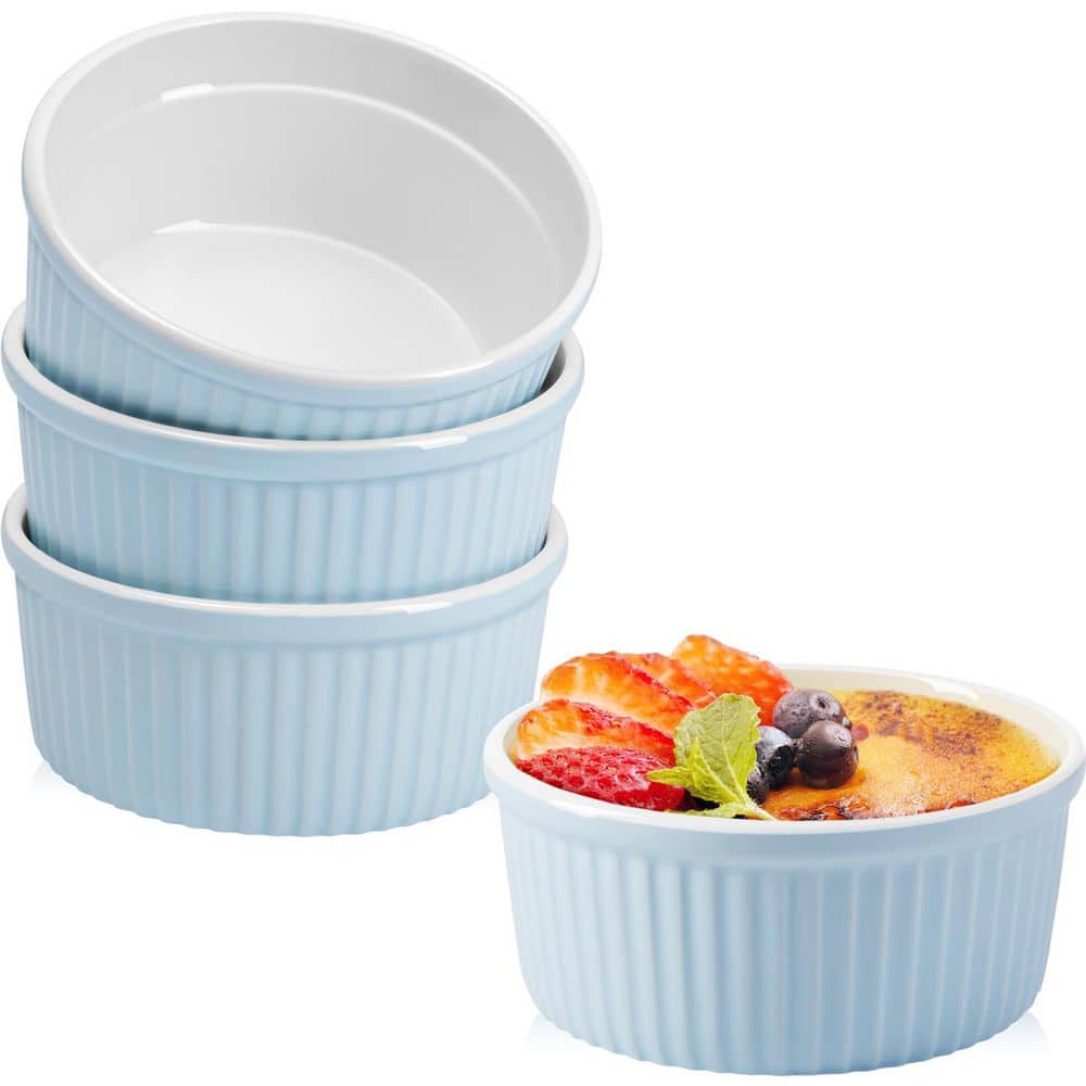 LAIFUCAM Yellow 4-Piece Round Porcelain Ramekin Baking Set Ceramic