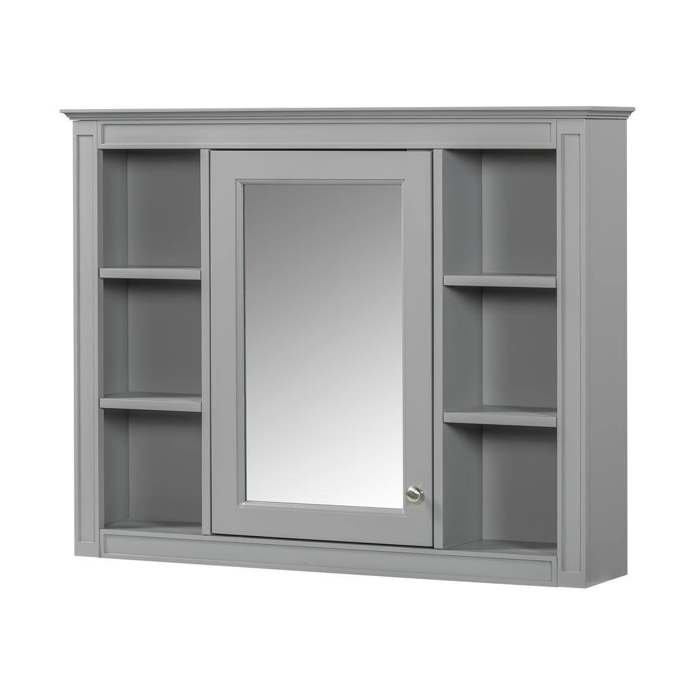 35 in. W x 7.32 in. D x 27.5 in. H  Wall Mounted Bathroom Storage Cabinet in Gray with Mirror and 6 Open Shelves price history on PriceWatchPro