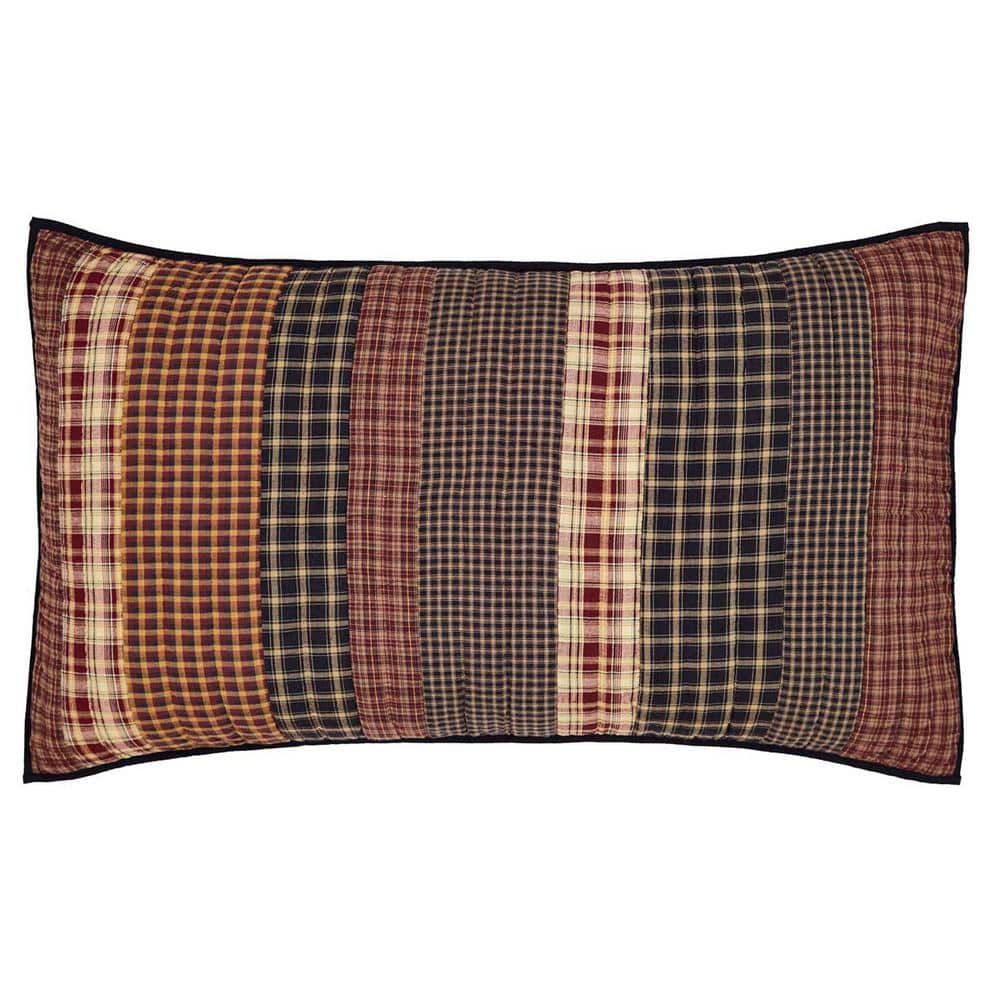 Beckham Rustic Plaid Cotton King Sham in Red, Black, and Tan