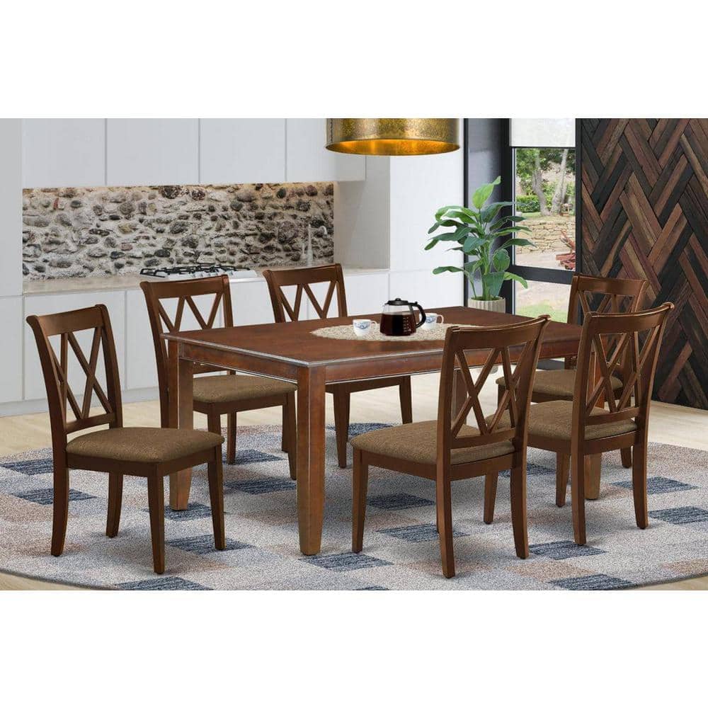 7-Piece Rectangle Mahogany Finish Solid Wood Top Dining Table with 6-Chairs with Cross Back price history on PriceWatchPro