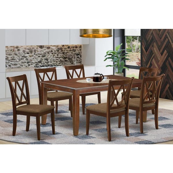 East West Furniture 7-Piece Rectangle Mahogany Finish Solid Wood Top Dining Table with 6-Chairs with Cross Back
