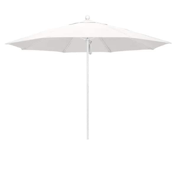 California Umbrella 11 ft. Matted White Aluminum Market Patio Umbrella with  Fiberglass Ribs Pulley Lift in Natural Pacifica 194061324134