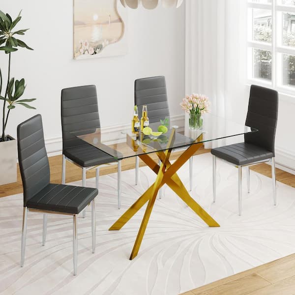 GOGEXX 51.18 in. Rectangular Clear Tempered Glass Table with