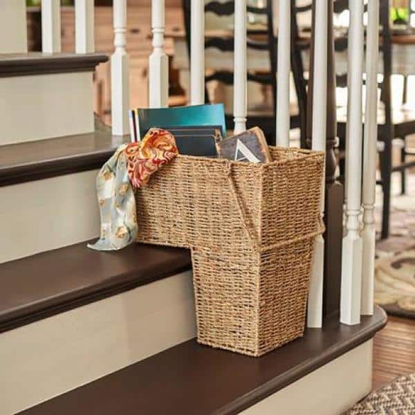 New Household Essentials ML-5647 Seagrass Wicker Stair Step Basket with Handl.. 