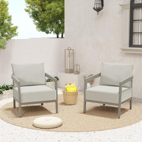 EGEIROSLIFE NovaRest 2-Piece Aluminum Outdoor Patio Lounge Chair with Gray Cushions