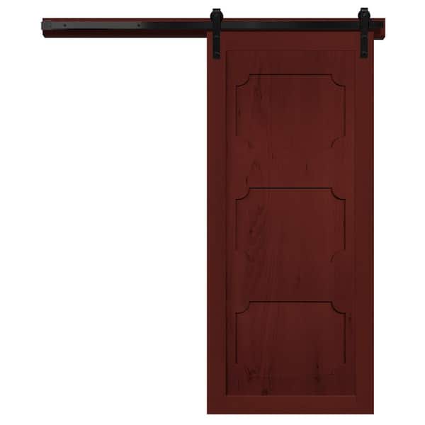 VeryCustom 30 in. x 84 in. The Harlow III Red Wood Sliding Barn Door with Hardware Kit in Black